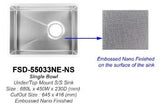 FSD-55033NE-NS EMBOSSED NANO UNDERMOUNT KITCHEN SINK