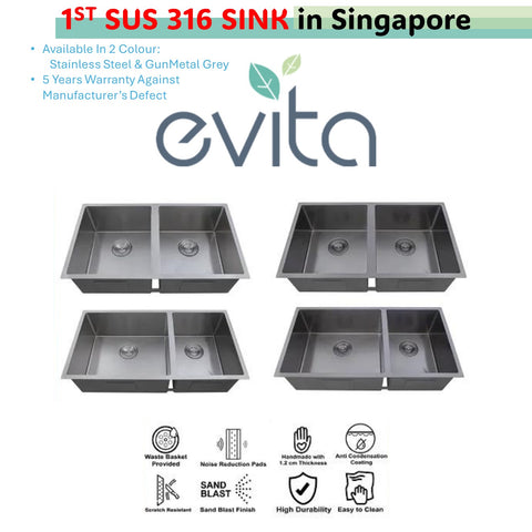 EVITA SUS 316 Kitchen Sink Undermount Double Bowl EKS-DU SERIES