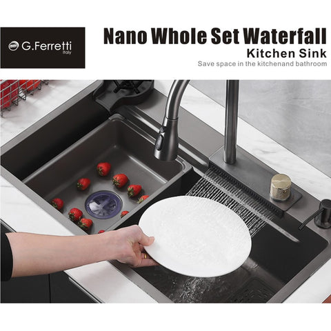 G.FERRETTI Kitchen Nano Sink Waterfall KSB7545(MGun)FA