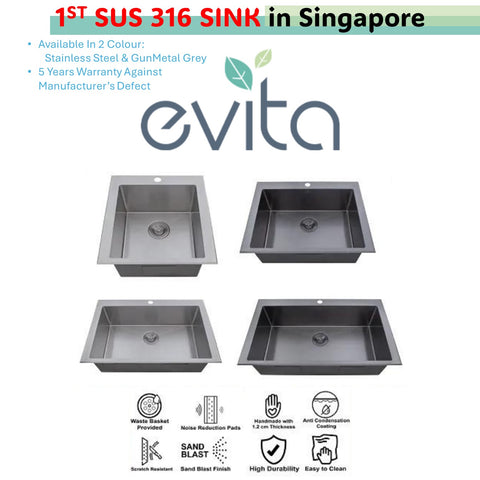 EVITA SUS 316 Kitchen Sink Topmount Single Bowl EKS-ST SERIES