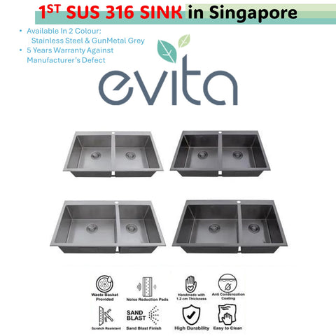 EVITA SUS 316 Kitchen Sink Topmount Double Bowl EKS-DT SERIES