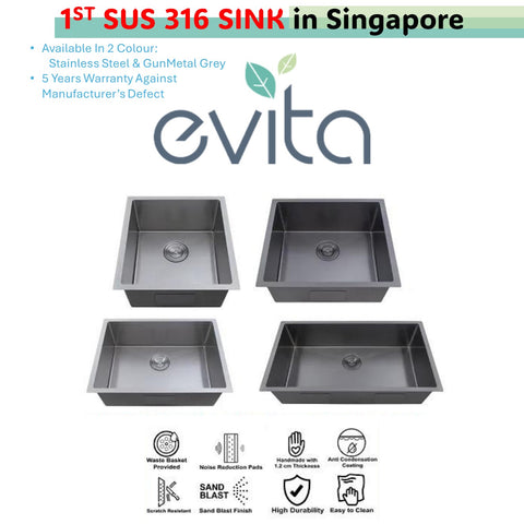 EVITA SUS 316 Kitchen Sink Undermount Single Bowl EKS-SU SERIES