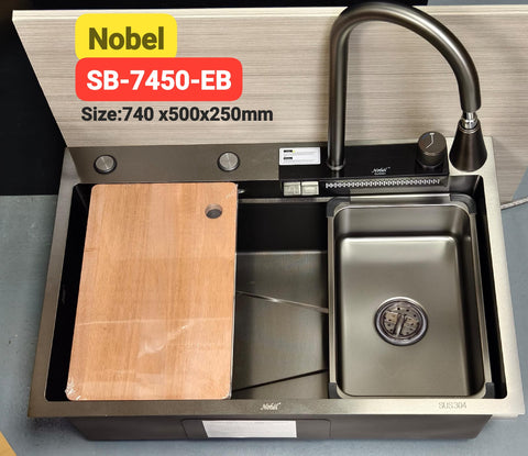 NOBEL Kitchen Sink + Waterfall SB-7545 Embossed Nano Piano Design