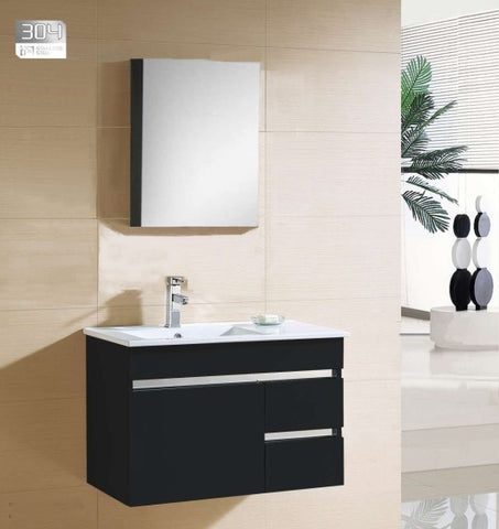ZAFFIRO VANITY SET 304 SUS MATT BLACK Basin Cabinet & Mirror Cabinet - Couple Door
