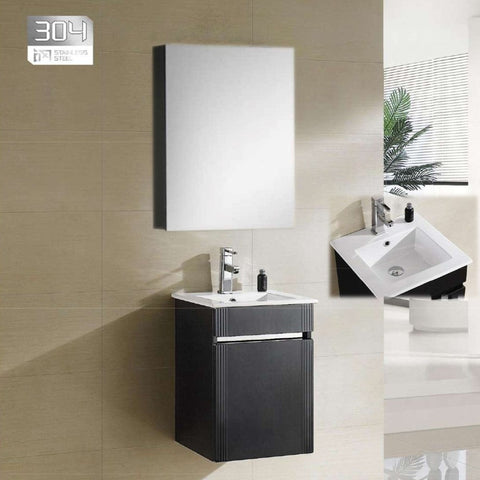 ZAFFIRO VANITY SET 304 SUS GLOSS BLACK Basin Cabinet & Mirror Cabinet - Single Door