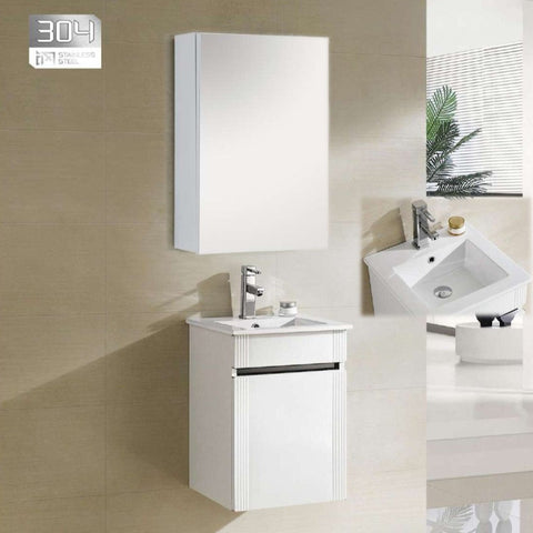 ZAFFIRO VANITY SET 304 SUS GLOSS WHITE Basin Cabinet & Mirror Cabinet - Single Door