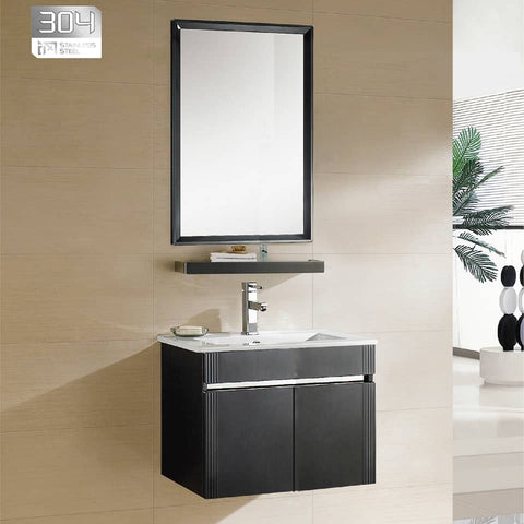 ZAFFIRO VANITY SET 304 SUS GLOSS BLACK Basin with Cabinet - Couple Door