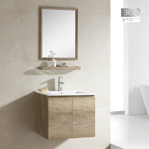 ZAFFIRO VANITY SET 304 SUS LIGHT WOOD Basin with Cabinet - Couple Door