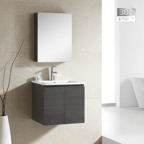 ZAFFIRO VANITY SET 304 SUS DARK WOOD Basin Cabinet & Mirror Cabinet - Couple Door