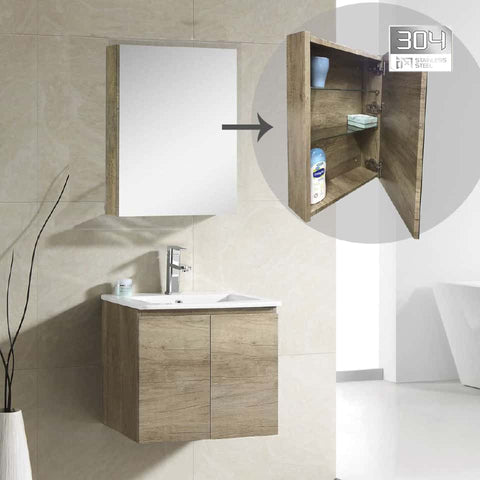 ZAFFIRO VANITY SET 304 SUS LIGHT WOOD Basin Cabinet & Mirror Cabinet - Couple Door
