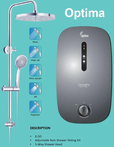 CHAMPS Instant Water Heater with Rain Shower Optima