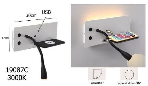 WALL LIGHT with Phone Holder and USB Pot 19087C